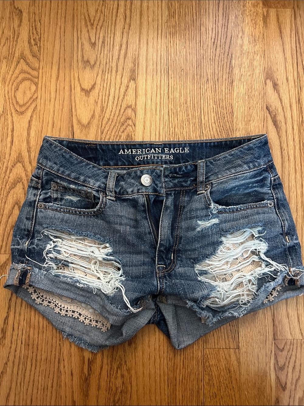 American Eagle Outfitters Hi-Rise Festival Shorts - Denim Shorts with Lace